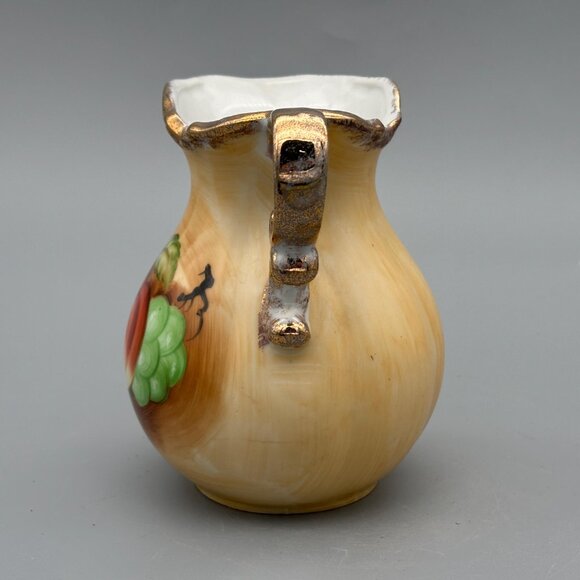 Vintage Norleans Japan Porcelain Pitcher Hand-Painted Fruit Design Gold Trim - Picture 6 of 9